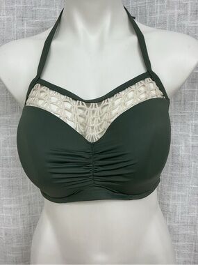 Olive Green Halter Bralette with Crochet Insets
